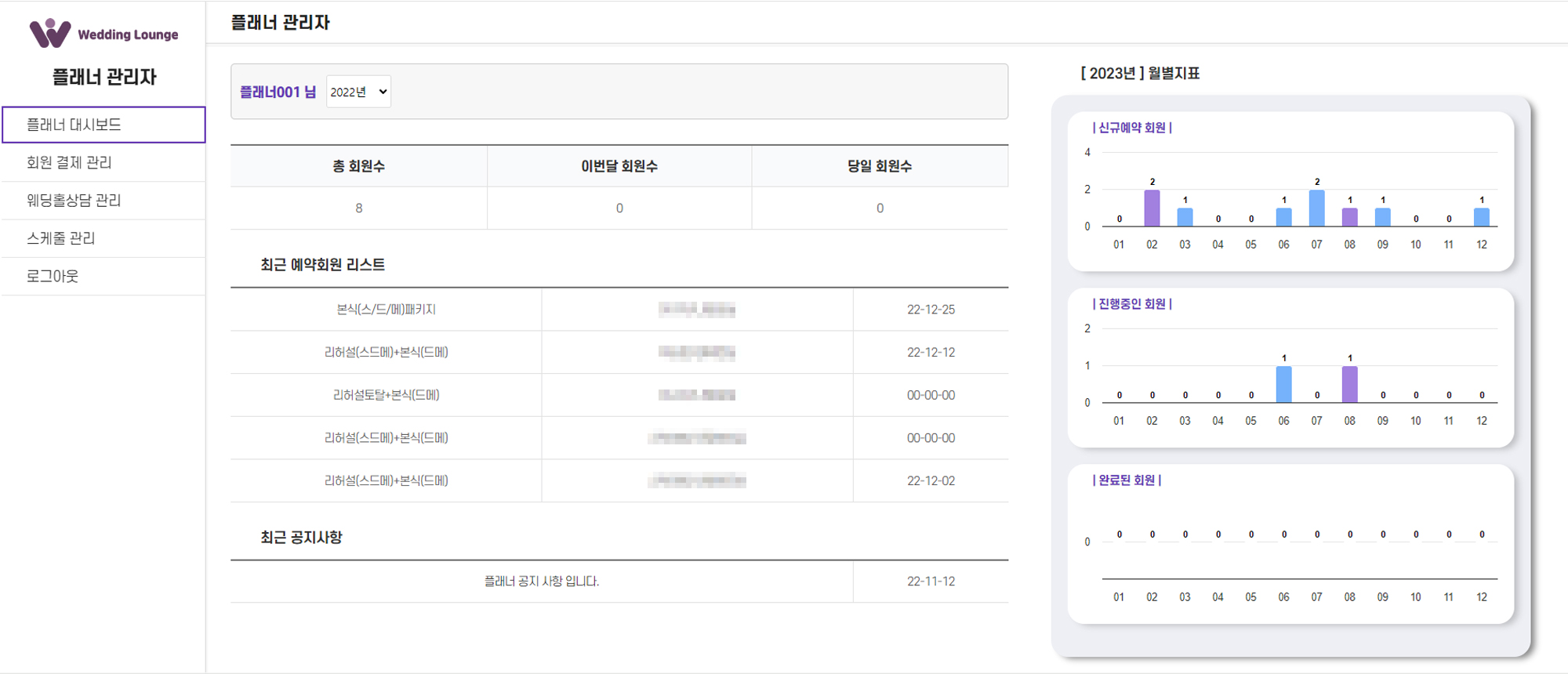웨딩라운지 포트폴리오 플래너 관리자